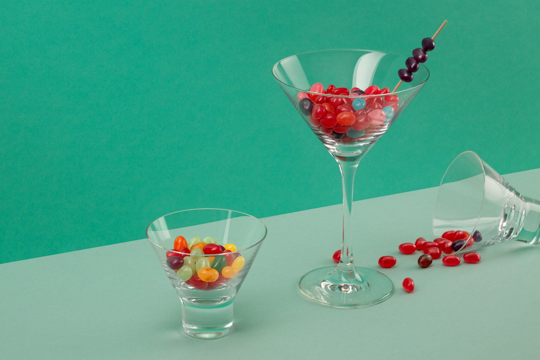 jellybeans in a cocktail glass.